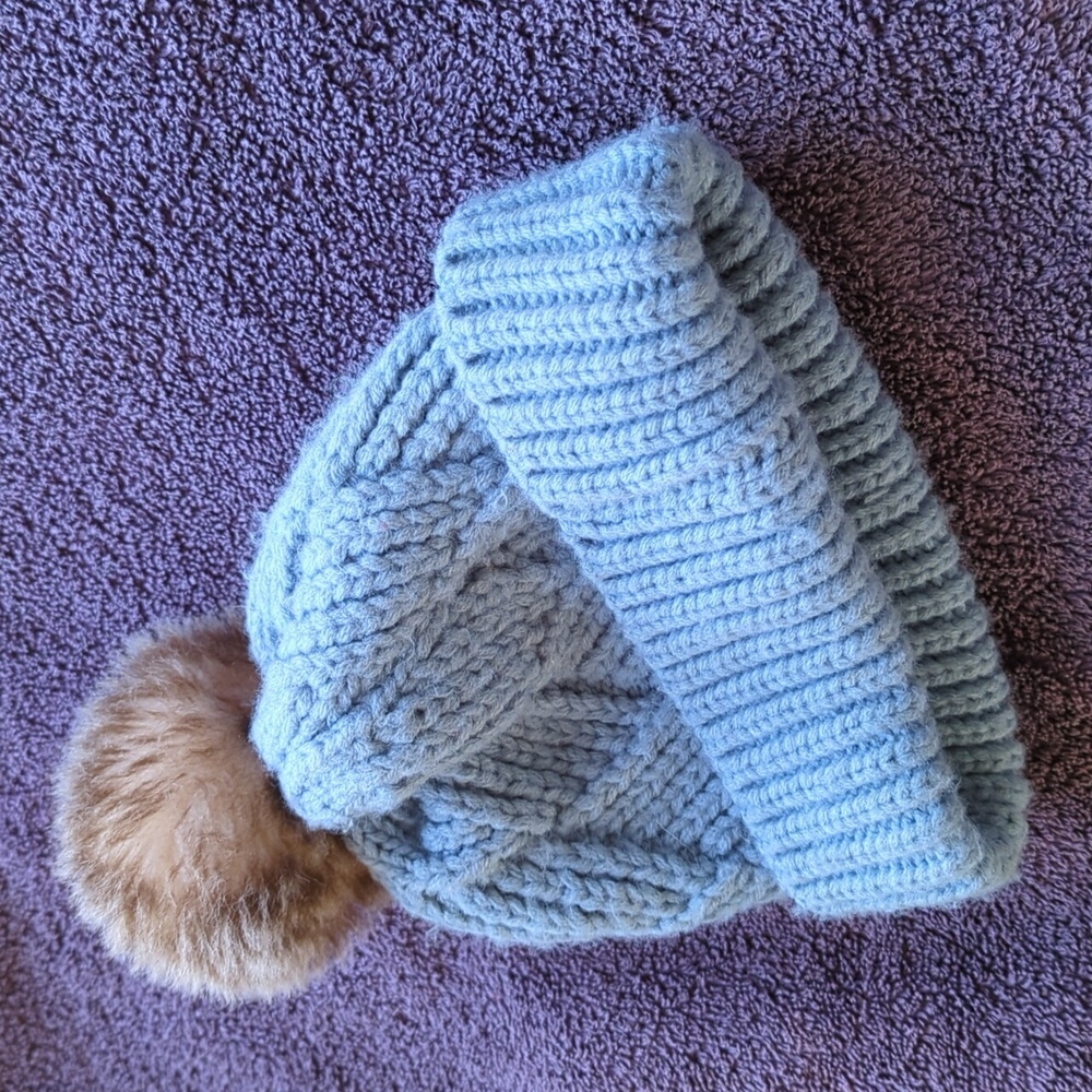 Toddler Winter Hat, Cable Knit Pom Pom Beanie, 1-3yr